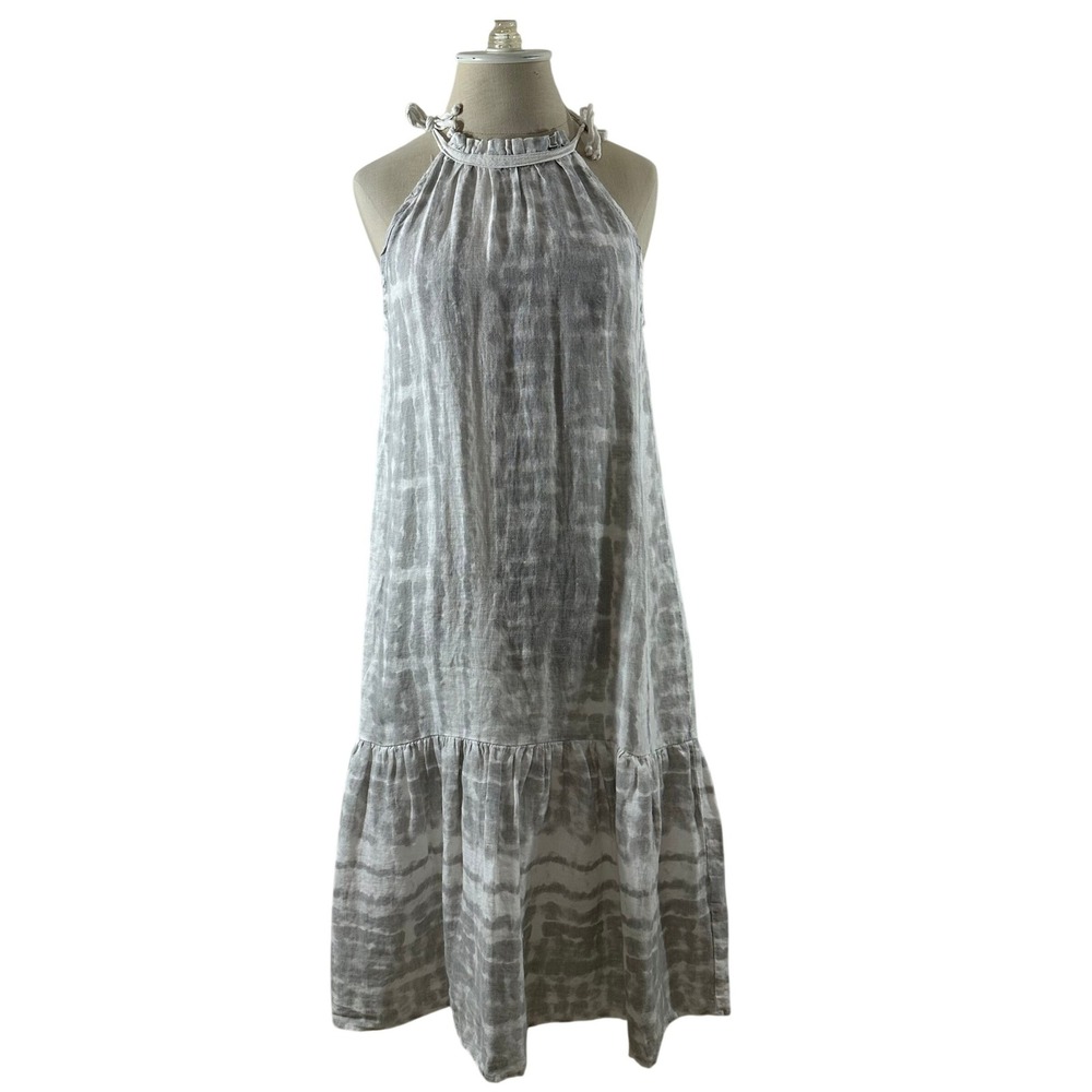 Allegra Masetti Firenze Womens Gray‎ White Linen Halter Ruffle Midi Dress Small